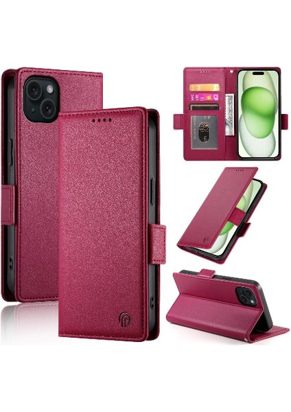 IPhone 15 Için Flip Case Artı Kart Yuvaları Günlük Kullanım Iş Cüzdan Flip (Yurt Dışından)