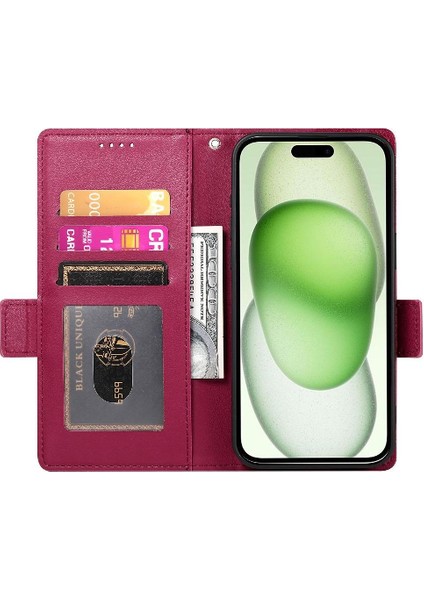 IPhone 15 Için Flip Case Artı Kart Yuvaları Günlük Kullanım Iş Cüzdan Flip (Yurt Dışından)