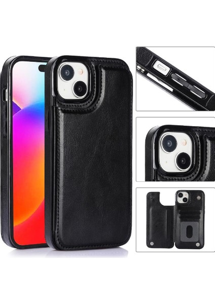 Kart Tutucu Çift Manyetik ile IPhone 15 Için Cüzdan Kılıf Pu Deri (Yurt Dışından)