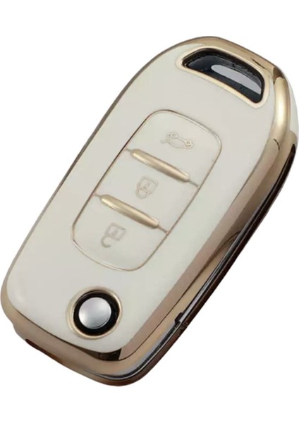 Lüx Renault Taliant 3 Buton Sustalı Nano Anahtar Kılıfı Beyaz Gold