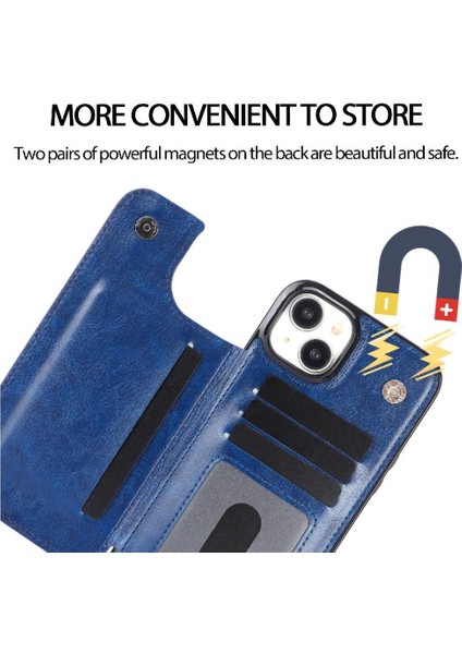IPhone 15 Için Cüzdan Durumda Artı Kart Yuvaları Kickstand Çift Manyetik Toka (Yurt Dışından)
