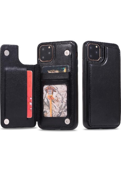 Kart Tutucu Kart Yuvaları Toka ile IPhone 11 Pro Pu Deri Için Cüzdan Kılıf (Yurt Dışından)