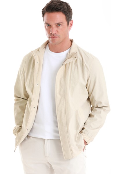 Bej Slim Fit Düz Dik Yaka Mevsimlik Mont modelleri