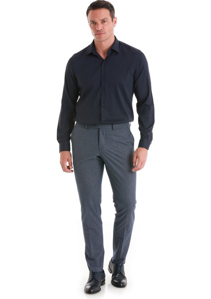 Lacivert Comfort Fit Düz Slim Yaka Uzun Kollu Gömlek fiyatları