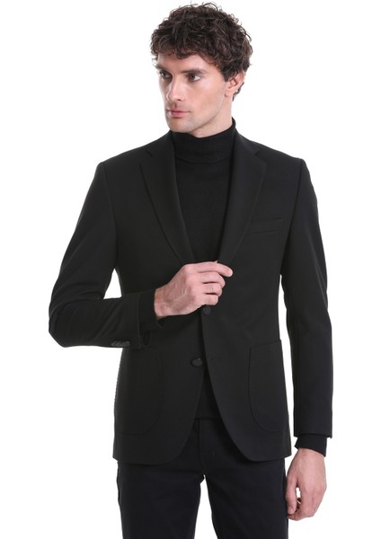 Siyah Slim Fit Düz Mono Yaka Klasik Ceket fırsatları