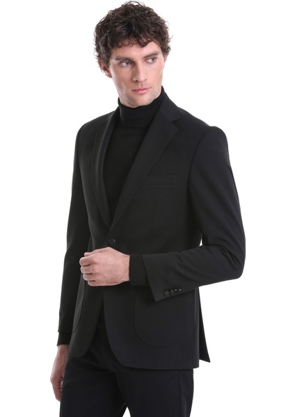 Siyah Slim Fit Düz Mono Yaka Klasik Ceket indirimleri