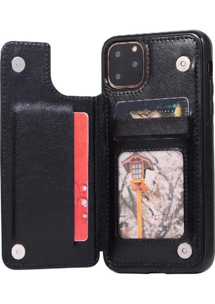 Kart Tutucu Kart Yuvaları Toka ile IPhone 11 Pro Pu Deri Için Cüzdan Kılıf (Yurt Dışından)