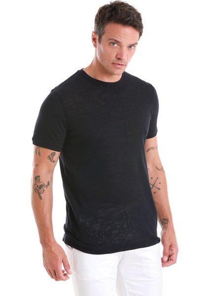 Lacivert Regular Fit Düz Bisiklet Yaka Pamuklu Tişört modelleri