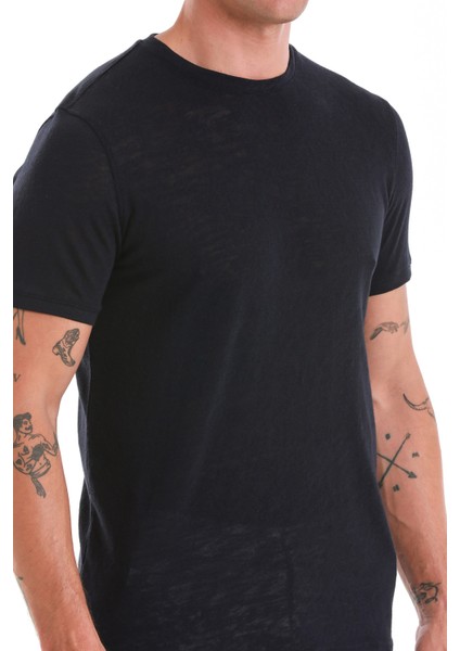 Lacivert Regular Fit Düz Bisiklet Yaka Pamuklu Tişört indirimleri