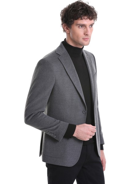Gri Slim Fit Düz Mono Yaka Casual Ceket modelleri