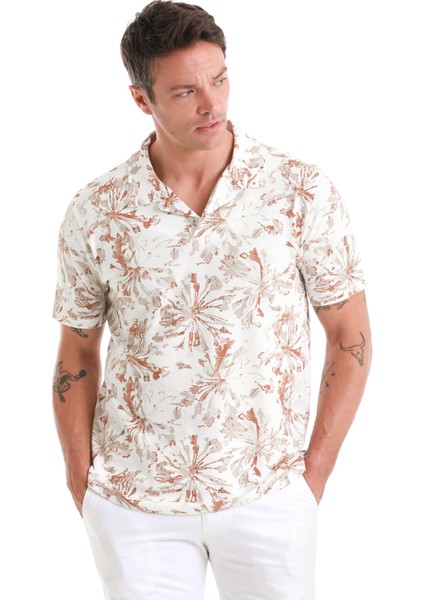 Ekru Regular Fit Baskılı Polo Yaka Pamuklu Tişört fırsatları