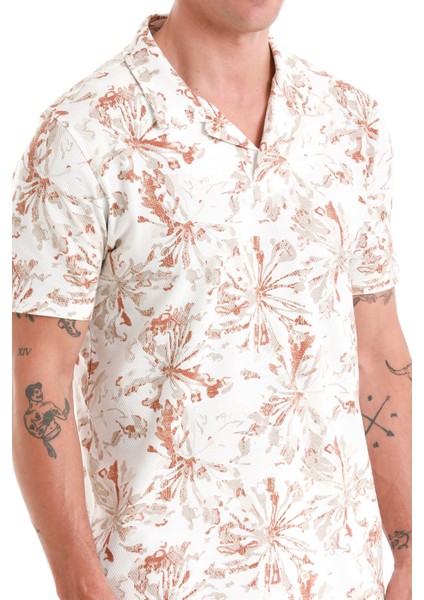 Ekru Regular Fit Baskılı Polo Yaka Pamuklu Tişört indirimleri