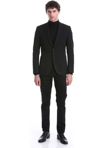 Siyah Slim Fit Düz Mono Yaka Klasik Ceket fiyatları