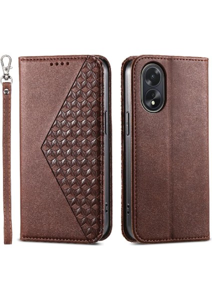 Oppo A38 4g Günlük Kullanım Için Flip Case Cüzdan Eşkenar Dörtgen Şekli Standı El Kayışı (Yurt Dışından)