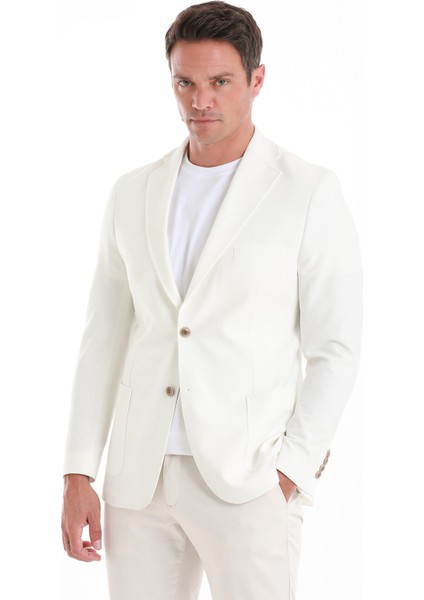 Ekru Slim Fit Düz Mono Yaka Casual Ceket