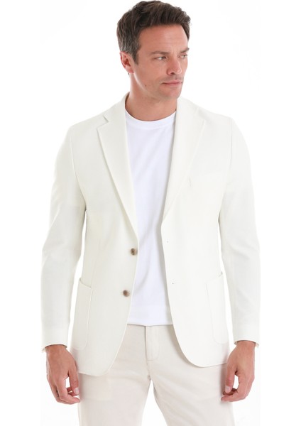 Ekru Slim Fit Düz Mono Yaka Casual Ceket modelleri