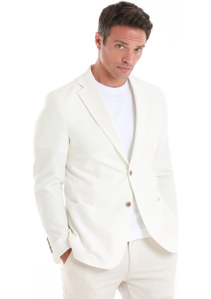 Ekru Slim Fit Düz Mono Yaka Casual Ceket fırsatları