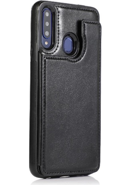 Samsung Galaxy A20S Pu Deri Kickstand Kart Yuvaları Çift Için Cüzdan Kılıf (Yurt Dışından)