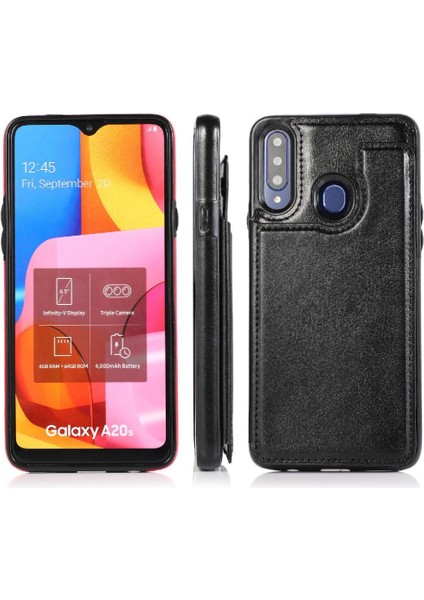 Samsung Galaxy A20S Pu Deri Kickstand Kart Yuvaları Çift Için Cüzdan Kılıf (Yurt Dışından)
