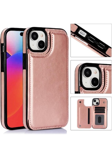 IPhone 15 Için Cüzdan Durumda Artı Kart Yuvaları Kickstand Çift Manyetik Toka (Yurt Dışından)