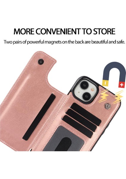 IPhone 15 Için Cüzdan Durumda Artı Kart Yuvaları Kickstand Çift Manyetik Toka (Yurt Dışından)