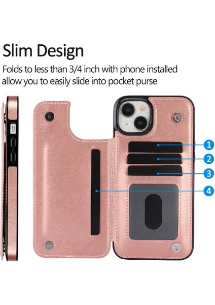 IPhone 15 Için Cüzdan Durumda Artı Kart Yuvaları Kickstand Çift Manyetik Toka (Yurt Dışından)