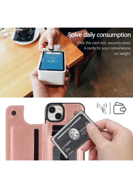 IPhone 15 Için Cüzdan Durumda Artı Kart Yuvaları Kickstand Çift Manyetik Toka (Yurt Dışından)