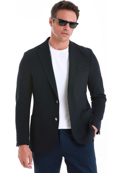 Lacivert Slim Fit Düz Mono Yaka Casual Ceket modelleri