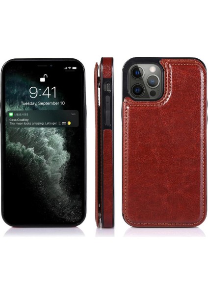 Kart Sahibi ile IPhone 13 Pro Max Pu Deri Kart Yuvaları Için Cüzdan Kılıf (Yurt Dışından)