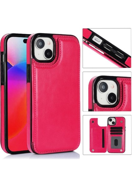 IPhone 15 Için Cüzdan Durumda Artı Kart Yuvaları Kickstand Çift Manyetik Toka (Yurt Dışından)