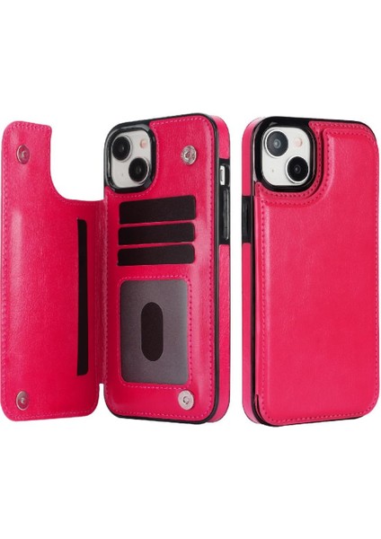 IPhone 15 Için Cüzdan Durumda Artı Kart Yuvaları Kickstand Çift Manyetik Toka (Yurt Dışından)