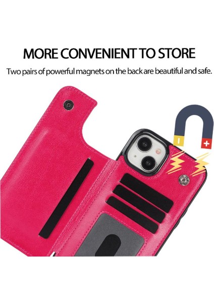 IPhone 15 Için Cüzdan Durumda Artı Kart Yuvaları Kickstand Çift Manyetik Toka (Yurt Dışından)
