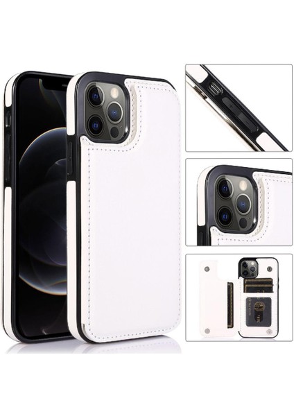 Kart Tutucu Kartı ile IPhone 12 Pro Çift Manyetik Toka Için Cüzdan Kılıf (Yurt Dışından)
