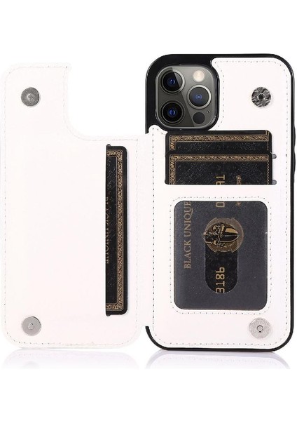 Kart Tutucu Kartı ile IPhone 12 Pro Çift Manyetik Toka Için Cüzdan Kılıf (Yurt Dışından)