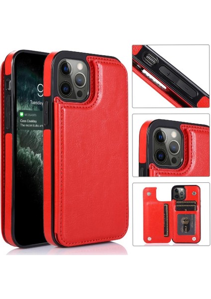 Cüzdan Kılıf IPhone 13 Pro Kart Yuvaları Pu Deri Kart Tutucu Toka ile (Yurt Dışından)