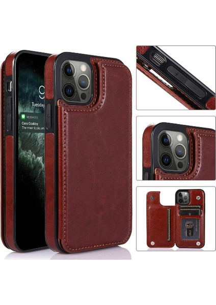Cüzdan Kılıf IPhone 13 Pro Kart Yuvaları Pu Deri Kart Tutucu Toka ile (Yurt Dışından)