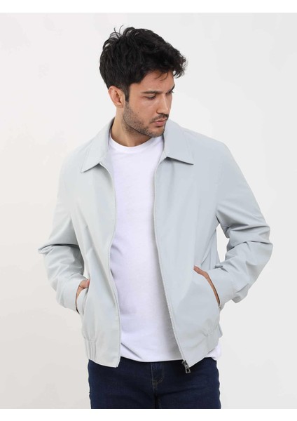 Gri Erkek Regular Fit Düz Klasik Yaka Bomber Mont - 104404