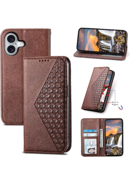 IPhone 16 Için Flip Case Artı Günlük Kullanım Cüzdan El Kayışı Eşkenar Dörtgen Şekli (Yurt Dışından)