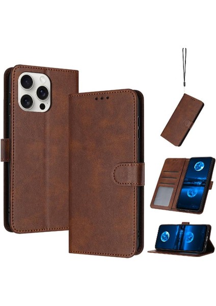 Kart ile IPhone 13 Pro Kickstand Pu Deri Saf Renk Için Flip Case (Yurt Dışından)