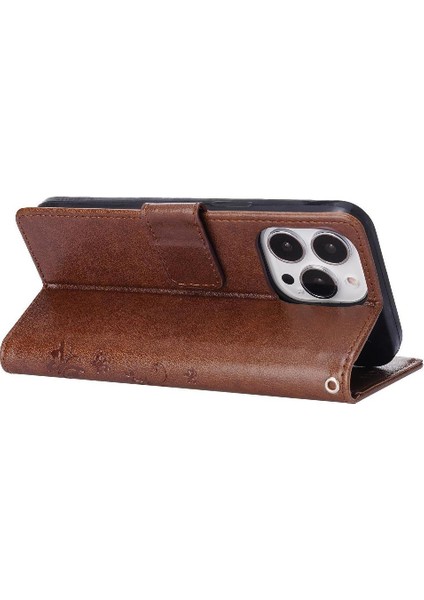 IPhone 15 Için Filp Durumda Artı Pu Deri Kickstand Kart Tutucu Bilek Kayışı (Yurt Dışından)