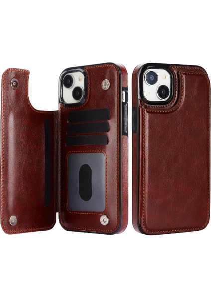 IPhone 15 Için Cüzdan Durumda Artı Kart Yuvaları Kickstand Çift Manyetik Toka (Yurt Dışından)