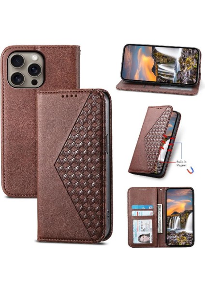 IPhone 16 Pro Max Günlük Kullanım Için Flip Case El Kayışı Standı Eşkenar Dörtgen Şekli (Yurt Dışından)
