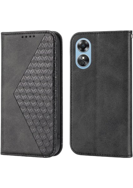 Oppo A17 4g El Kayışı Günlük Kullanım Eşkenar Dörtgen Şekli Cüzdan Standı Için Flip Case (Yurt Dışından)