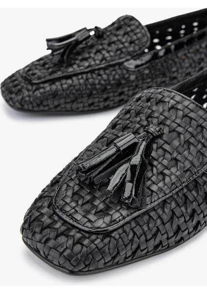 Armis Kadın Siyah Hasır Hakiki Deri Loafer Ayakkabı 1029 1043 Bn Ayk Y24 modelleri