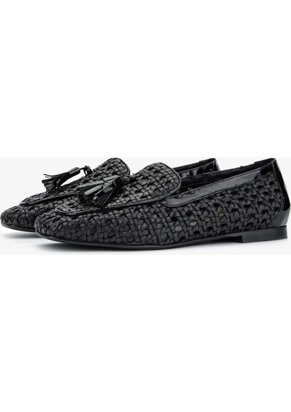 Armis Kadın Siyah Hasır Hakiki Deri Loafer Ayakkabı 1029 1043 Bn Ayk Y24 indirimleri