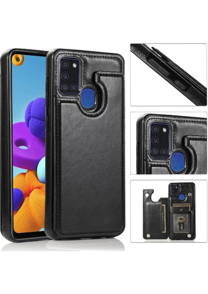 Cüzdan Kılıf Samsung Galaxy A21S Çift Manyetik Toka Kart Yuvaları Pu (Yurt Dışından)