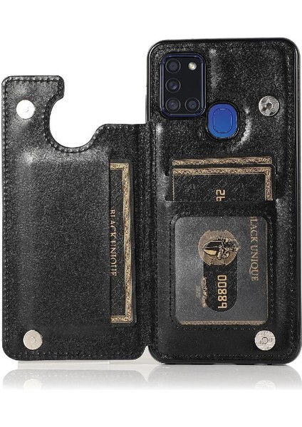 Cüzdan Kılıf Samsung Galaxy A21S Çift Manyetik Toka Kart Yuvaları Pu (Yurt Dışından)