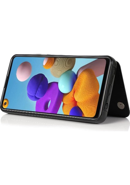 Cüzdan Kılıf Samsung Galaxy A21S Çift Manyetik Toka Kart Yuvaları Pu (Yurt Dışından)