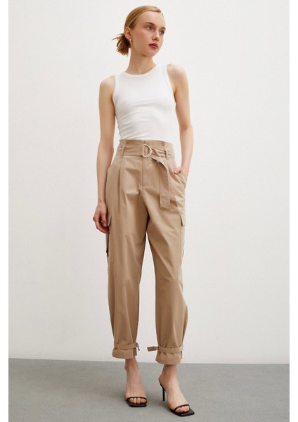 Bel Pileli Kargo Cep Pantolon Bej fiyatları