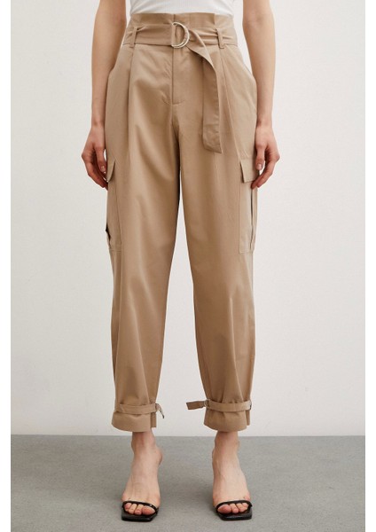 Bel Pileli Kargo Cep Pantolon Bej fırsatları